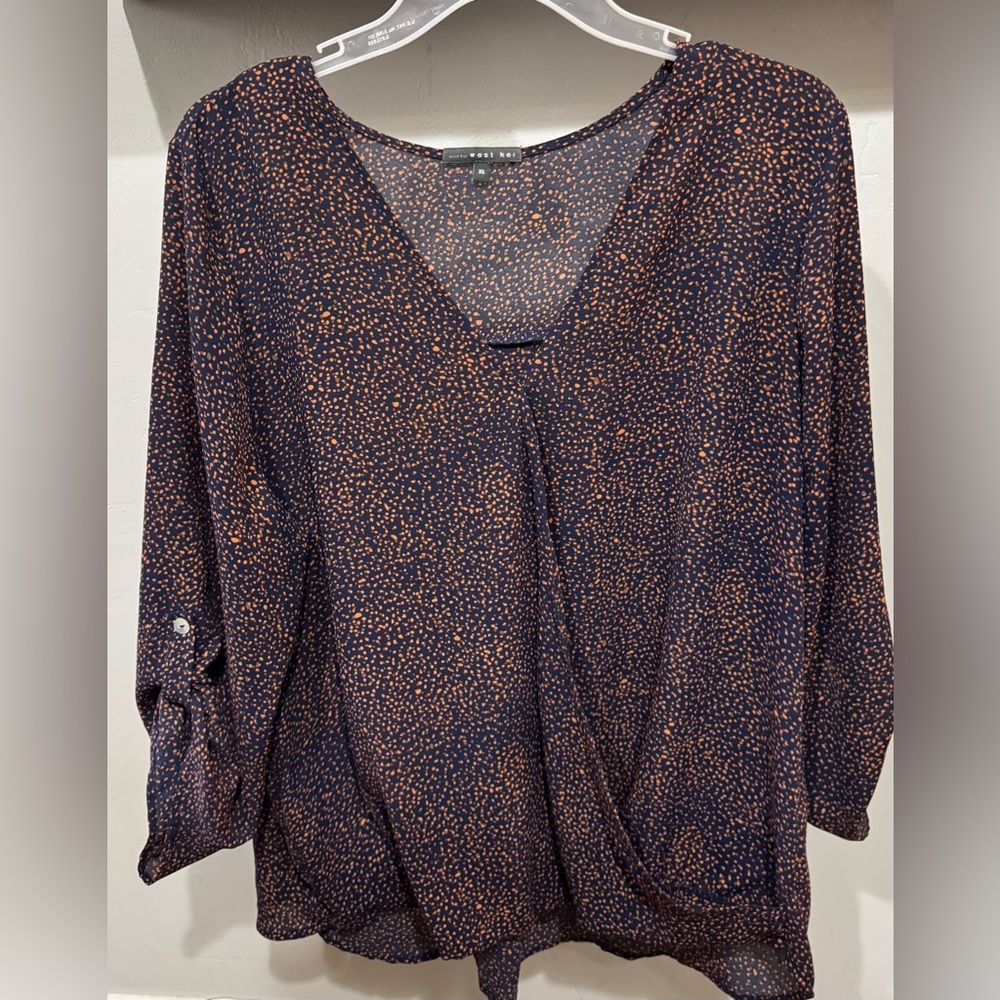West Kei Navy Blouse with Orange Dots